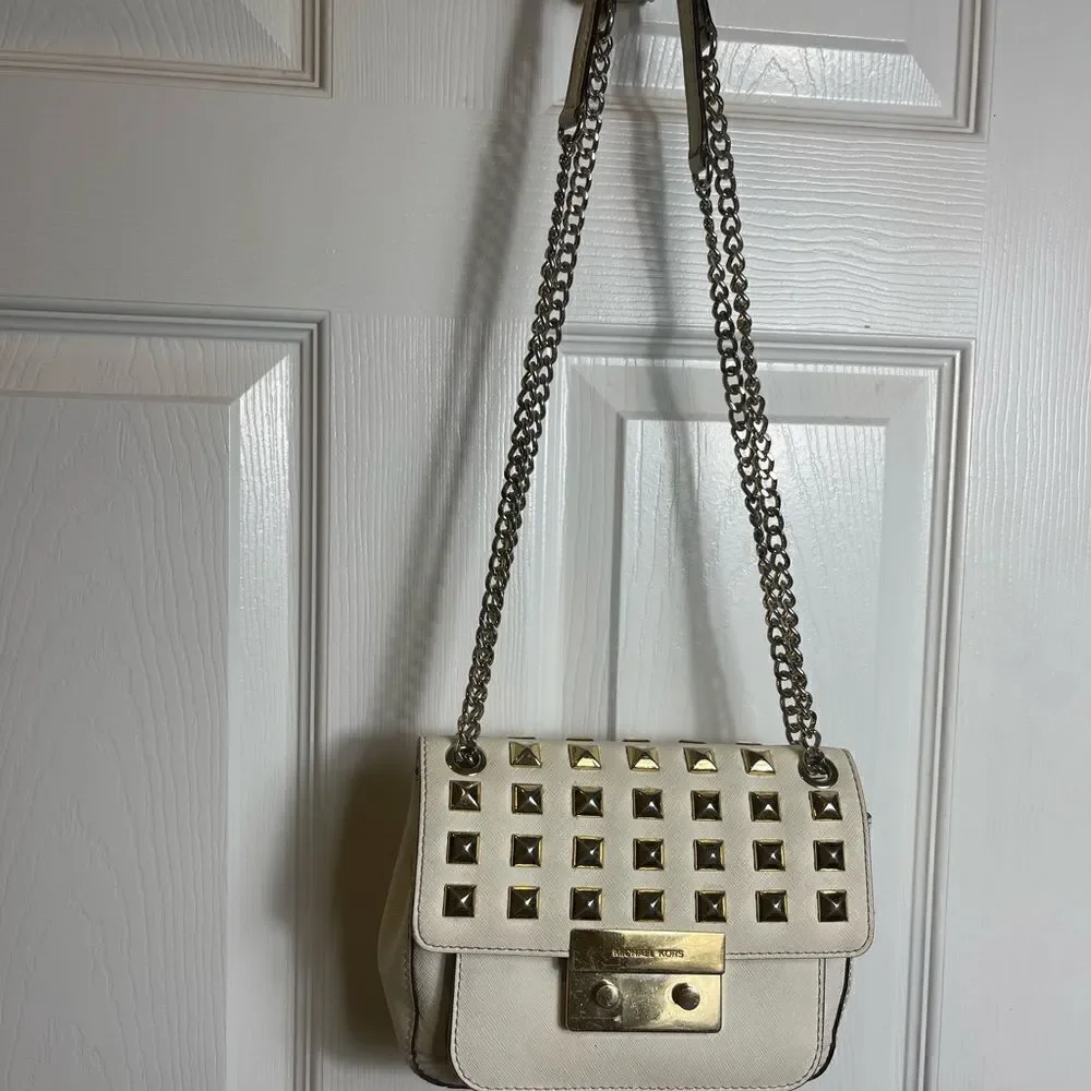 Michael Kors leather off white studded sloan shoulder bag gold tone Hard…